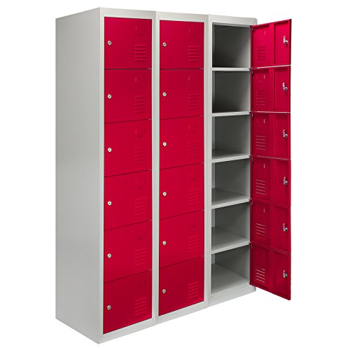 Monster Shop - 3 x 6 -türiger Fächerschrank Umkleideschrank Schließfachschrank Spind Garderobenschrank Stahlspind Stahlschrank Aufbewahrungsschrank Schrank Locker 45cm D x 38cm W x 180cm H Rot von Monster Shop