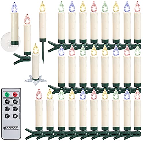 Monzana® LED Weihnachtsbaumkerzen Kabellos 30er Set Bunt Batterie Zubehör Christbaumkerzen Tannenbaumkerzen Lichterkette Weihnachtsbaum Beleuchtung von Monzana