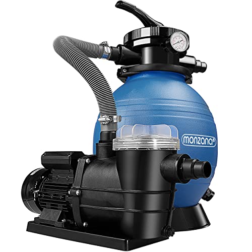 Monzana® Sandfilteranlage SF96K 9.600L/h bis 30.000L Pool inkl Filterbällen 7 Wege Ventil 2in1 Adapter Ø32-38mm 400W Filteranlage Pumpe Filterkessel von Monzana