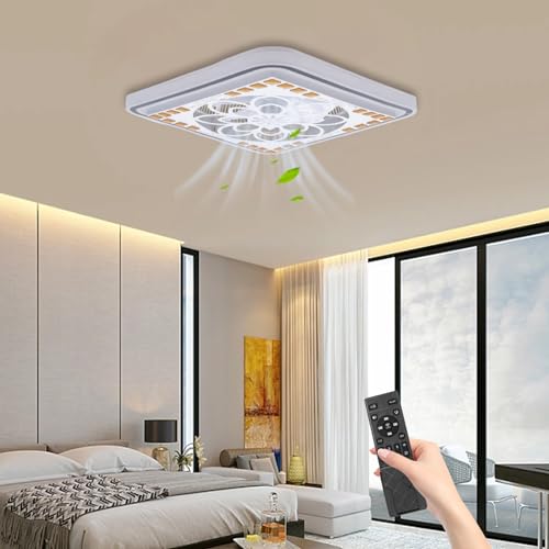 Leise Deckenventilator mit 3 Farben Dimmbar Beleuchtung, 2 Stück 32W LED Lampe ohne Lampenschirm mit Ventilator (6-Gänge), Deckenleuchte Ventilator mit Fernbedienung für Wohnzimmer Schlafzimmer von MooBeey