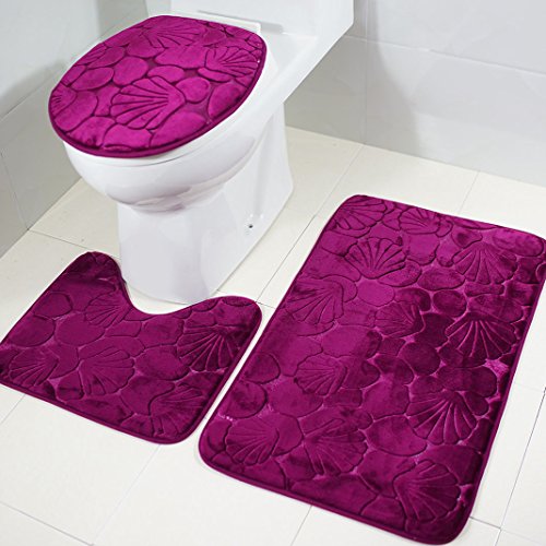 Badematte Set 3 teilig, Polyester Rutschfeste Badvorleger Bad teppiche WC-Vorleger Toilettensitz-Bezug Waschbär Bath Mat für Badezimmer, Radvorleger 49x78cm/U-förmige Rug 40x49cm/WC-Abdeckung 40x40cm von Moon mood