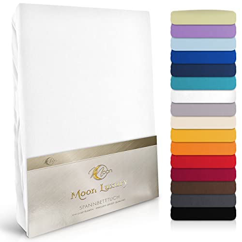 MOON-Luxury Spannbettlaken Spannbetttuch Jersey Stretch 230g/m² für Wasserbetten, Boxspringbetten und herkömmliche Matratzen (weiß, 180x200-200x220) von Moon