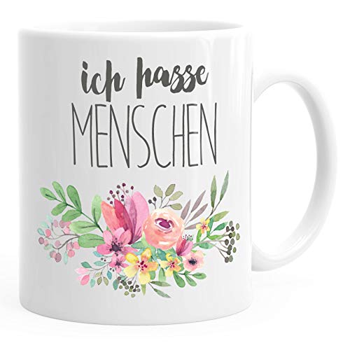 MoonWorks Kaffee-Tasse Ich hasse Menschen Tassen Blumen Blumenranke Bordüre Blüten blumig lustige Büro-Tasse weiß unisize von MoonWorks