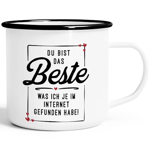 MoonWorks® Emaille-Tasse Geschenk Liebe lustig Mann Frau Du bist das Beste was ich je im Internet gefunden habe emaille-weiß-schwarz standard von MoonWorks