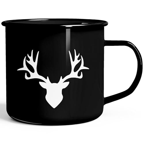 MoonWorks® Emaille-Tasse Hirsch Winter Weihnachten Glühweinbecher Emaille-Becher schwarz standard von MoonWorks