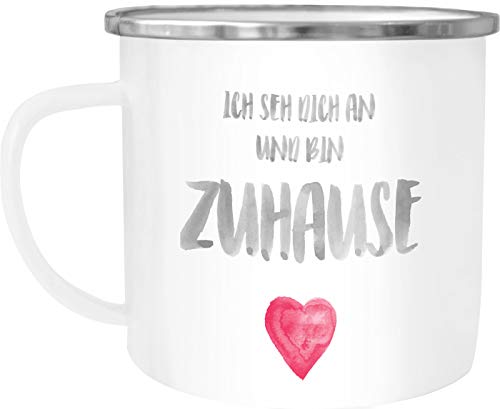 MoonWorks® Emaille-Tasse Ich seh dich an und bin zuhause Herz Geschenk Liebe Geschenkidee Weihnachten Valentinstag weiß-metall Emailletasse von MoonWorks