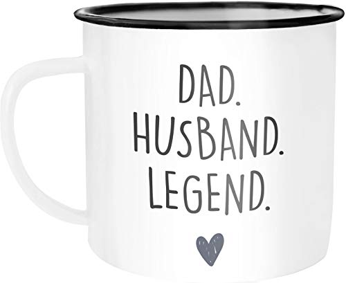 MoonWorks® Emaille-Tasse Mom Wife Boss Dad Husband Legend Geschenk Mama Papa Dad weiß-schwarz Emailletasse von MoonWorks