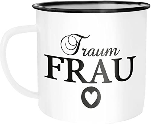 MoonWorks® Emaille-Tasse Traummann Traumfrau Geschenk Liebe Weihnachten Valentinstag Traumfrau weiß-schwarz Emailletasse von MoonWorks