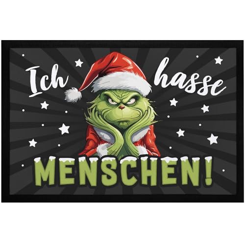 MoonWorks® Fußmatte Grinch Weihnachten mit Anti Spruch Ich Hasse Menschen Sarkasmus Ironie rutschfest & waschbar Menschen schwarz 60x40cm von MoonWorks