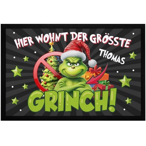 MoonWorks® Fußmatte Weihnachten Grinch personalisiierbar Wunschname Spruch lustige Weihnachtsdeko rutschfest & waschbar Grinch schwarz1 (6688) 60x40cm von MoonWorks