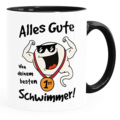 MoonWorks® Kaffee-Tasse Alles Gute von deinem besten Schwimmer Geschenk Papa Vatertag Geburtstag lustige Kaffeebecher schwarz Keramik-Tasse von MoonWorks