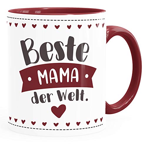 MoonWorks® Kaffee-Tasse Beste/r Mama/Papa der Welt Danke sagen Geschenk Mütter Väter Geburtstag Weihnachten Beste Mama Rot Rahmen bordeauxrot Keramik-Tasse von MoonWorks