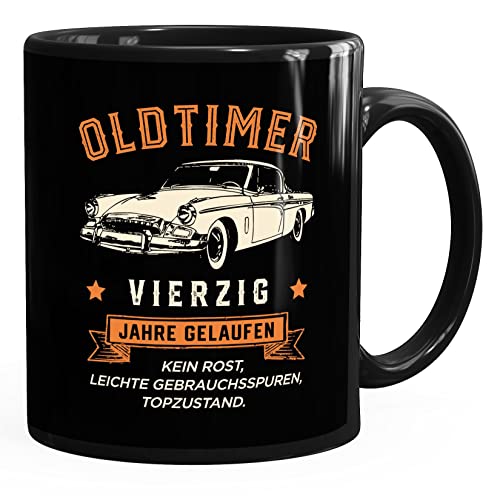 MoonWorks® Kaffee-Tasse Geburtstag Spruch Oldtimer Retro Design Print Vintage Auto Geschenk für Männer 40 Jahre uni - schwarz Keramik-Tasse von MoonWorks