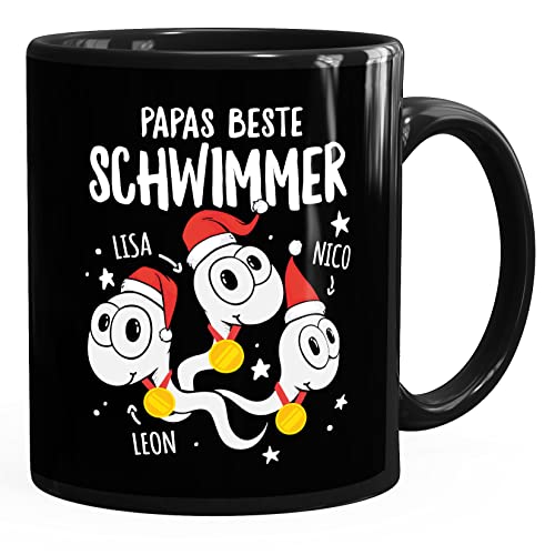 MoonWorks® Kaffee-Tasse Sperma Weihnachten personalisierte Geschenke mit Namen Papas beste Schwimmer Kinder Weihnachten schwarz standard von MoonWorks