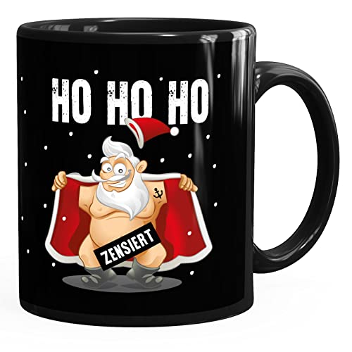 MoonWorks® Kaffee-Tasse Weihnachten lustig Weihnachtsmann zensiert Bedruckt Aufschrift HoHoHo Bürotasse lustige Kaffeebecher schwarz standard von MoonWorks