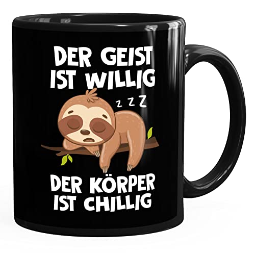 MoonWorks® Kaffee-Tasse mit Spruch Der Kaffee ist kaputt Faultier Bürotasse lustige Kaffeebecher chillig schwarz standard von MoonWorks