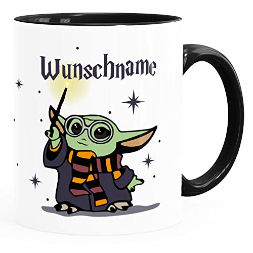 MoonWorks® Namenstasse personalisierte Kaffee-Tasse mit Namen Baby-Yoda persönliche Geschenke Weihnachten Wunschname weiß-innen-schwarz standard von MoonWorks