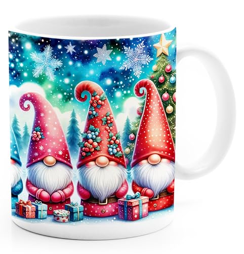 MoonWorks® Tasse Weihnachten Wintertasse Weihnachtstasse XMAS Schneemann Wichtel Aquarell Weihnachtsgeschenk Wichtel weiß standard von MoonWorks