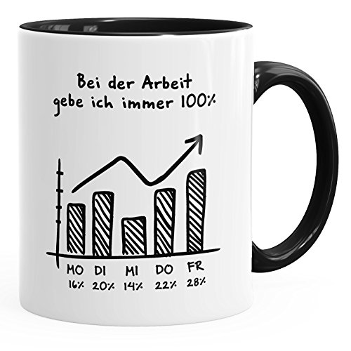 MoonWorks Bei der Arbeit gebe ich Immer 100% Kaffee-Tasse schwarz Unisize von MoonWorks