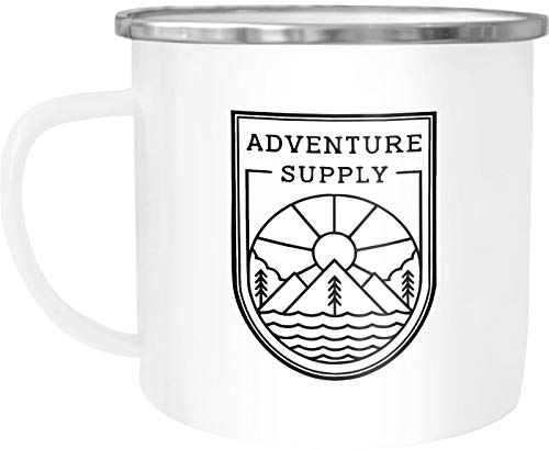 MoonWorks Emaille-Tasse Becher Outdoor Adventure Supply Natur Camping Kaffeetasse weiß-metall unisize von MoonWorks
