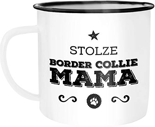 MoonWorks Emaille Tasse Becher Stolze Border Collie Mama Border Collie Besitzerin Hundebesitzerin Kaffeetasse weiß-schwarz unisize von MoonWorks