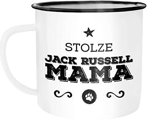 MoonWorks Emaille Tasse Becher Stolze Jack Russell Terrier Mama Jack Russell Terrier Besitzerin Hundebesitzerin Kaffeetasse weiß-schwarz unisize von MoonWorks