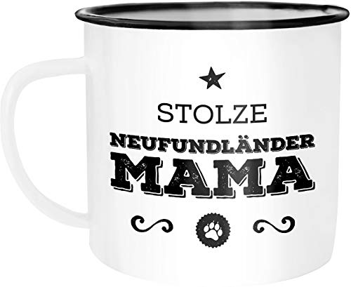 MoonWorks Emaille Tasse Becher Stolze Neufundländer Mama Neufundländer Besitzerin Hundebesitzerin Kaffeetasse weiß-schwarz unisize von MoonWorks