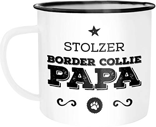 MoonWorks Emaille Tasse Becher Stolzer Border Collie Papa Border Collie Besitzer Hundebesitzer Kaffeetasse weiß-schwarz unisize von MoonWorks