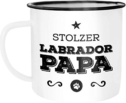 MoonWorks Emaille Tasse Becher Stolzer Labrador Papa Labrador Besitzer Hundebesitzer Kaffeetasse weiß-schwarz unisize von MoonWorks