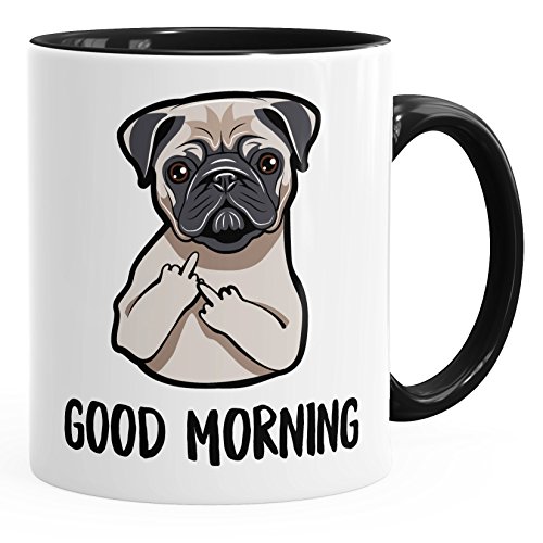 MoonWorks Kaffee-Tasse Good Morning böser Mops Mittelfinger Büro-Tasse Teetasse Keramiktasse schwarz unisize von MoonWorks