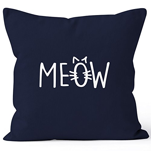 MoonWorks Kissenbezug Kissen-Hülle Deko-Kissen 40x40 Katze Meow MIAU Cat Baumwolle Navy Unisize von MoonWorks