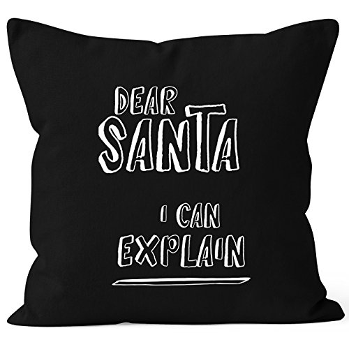 MoonWorks Kissenbezug Weihnachten Dear Santa I can Explain Spruch Kissen-Hülle Deko-Kissen Baumwolle schwarz 40cm x 40cm von MoonWorks