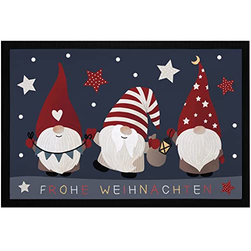MoonWorks® Fußmatte Frohe Weihnachten Wichtel Sterne Wintermotiv Gnomes Zwerge rutschfest & waschbar schwarz 60x40cm von MoonWorks