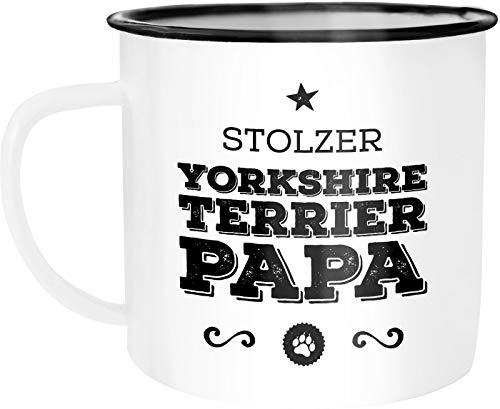 MoonWorks Emaille Tasse Becher Stolzer Yorkshire Terrier Papa Yorkshire Terrier Besitzer Hundebesitzer Kaffeetasse weiß-schwarz unisize von MoonWorks