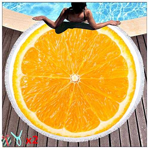 Strandtuch, Morbuy Runde Obst Sunscreen Tuch/Wandteppich/Wickelrock/Runde Yoga-Matte/Tischdecke Handtuch Für Outdoor-Aktivität Und Innen-Dekoration 2 Clips (150cm,Zitrone) von Morbuy -Shop