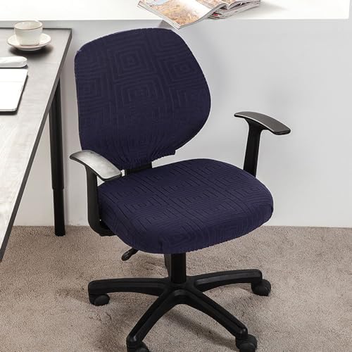 Morbuy Bürostuhl Bezug Zweiteilig, Bezug für Bürostuh Stretch Jacquard-Labyrinth Bürostuhl Überzug Elastischer Drehstuhl Stuhlüberzug Stuhlhussen mit Armlehne Waschbare für Sessel (Marineblau) von Morbuy