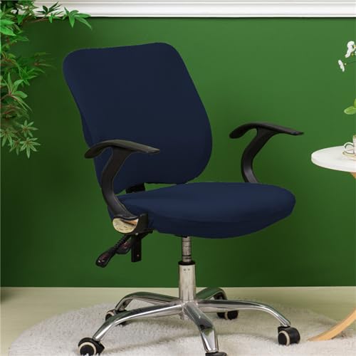 Morbuy Bürostuhl Bezug Zweiteilig, Bezug für Bürostuh Stretch Spandex Bürostuhl Überzug Elastischer Drehstuhl Stuhlüberzug Abnehmbare Stuhlhussen mit Armlehne (Einfarbig-Navy) von Morbuy