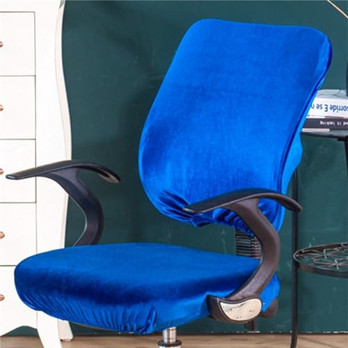 Morbuy Bürostuhl Bezug Zweiteilig, Bezug für Bürostuh Stretch Spandex Bürostuhl Überzug Elastischer Drehstuhl Stuhlüberzug Abnehmbare Stuhlhussen mit Armlehne (Plüsch-Dunkelblau) von Morbuy