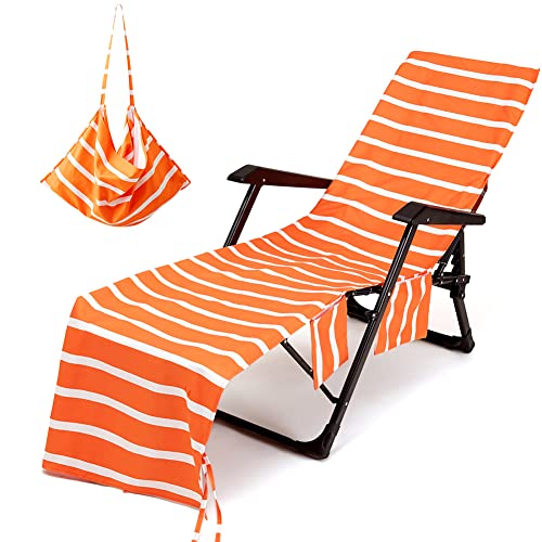 Morbuy Liegestuhl Handtuch mit Taschen, Einfarbig Strandtuch für Liegen Strandliegen Handtuch Handtücher für Strandliegen Mikrofaser Leicht Strandtuch mit Kapuze (Orange) von Morbuy
