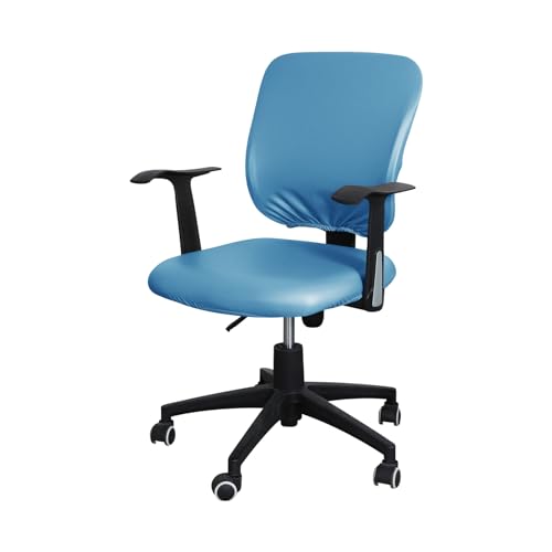 Morbuy PU Bürostuhl Bezug Zweiteilig, Bezug für Bürostuh Stretch Spandex Bürostuhl Überzug Elastischer Drehstuhl Stuhlüberzug Abnehmbare Stuhlhussen mit Armlehne Waschbare (Blau,one Size) von Morbuy