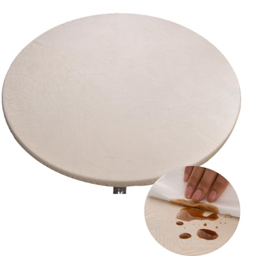 Morbuy Tischdecke Rund Outdoor 90 cm, Plastik Tischdecke Abwaschbar Beige Wachstuch tischdecke Wetterfest Klein Table Cloth für Küche, Garten, Außenbereich(für Tische von 75 bis 80 cm) von Morbuy