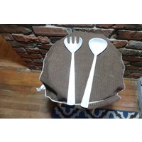 Vintage Moderne Gussaluminium-Salatutensilien Fork & Spoon, Seltene Aluminium-Servierbesteck, Serviergabel Und Löffel, Morethebuckles von Morethebuckles