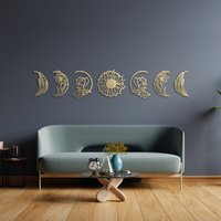 Gold Blumen Mond Phase Metall Wandkunst, Schlafzimmer Wanddekoration, Kunst, Dekor, Housewarming Geschenk von MorimoraWallArt