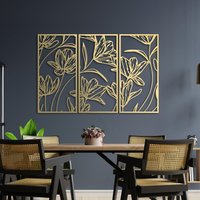 Große Gold Wandkunst, Metallwanddekor, Dekoration Wohnzimmer Wandkunst Gerahmt, Blumenkunstwerk, Hauptdekor Wandbehänge, Metallwandkunst von MorimoraWallArt