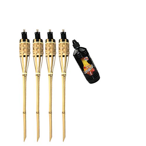 Moritz 4X Bambusfackeln Fackel Deluxe 90 cm Standard Natur + 1x 1000ml Lampenöl Gartenfackel Ölfackeln Garten Deko Öllampe Wegleuchte von Moritz