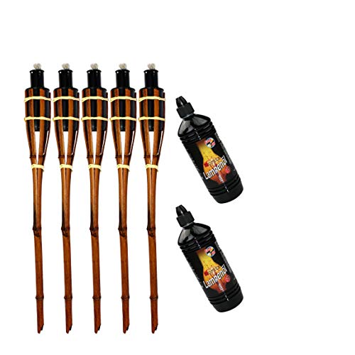 Moritz 5X Bambusfackeln Fackel 90 cm Dunkelbraun + 2X 1000ml Lampenöl Gartenfackel Ölfackeln Garten Deko Öllampe Wegleuchte von Moritz