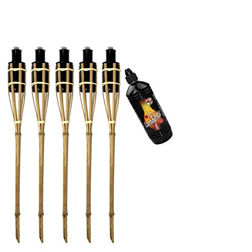 Moritz 5X Bambusfackeln Fackel 90 cm Standard Natur + 1x 1000ml Lampenöl Gartenfackel Ölfackeln Garten Deko Öllampe Wegleuchte von Moritz