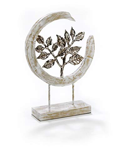 Moritz Skulptur Silver Leafs - Moderne Dekoration aus Mango-Holz und silbernen Aluminium Blättern - schöne Geschenkidee ergänzt eine Natur Deko hervorragend von Moritz