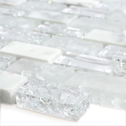 Glas Naturstein Mosaik Fliesen Weiß Gebrochen Effekt Brick Wand Dusche Küche Bad von Mosafil