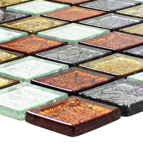 Muster von Mosaikfliesen Glas Bonnie Crystal Struktur Gold Silber Rot von Mosafil
